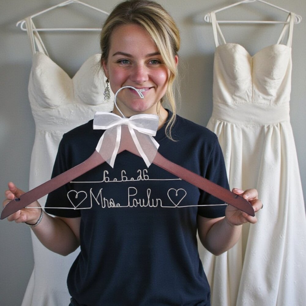 Wedding Dress Hanger with Bride Name + Date Custom Groom and Bride